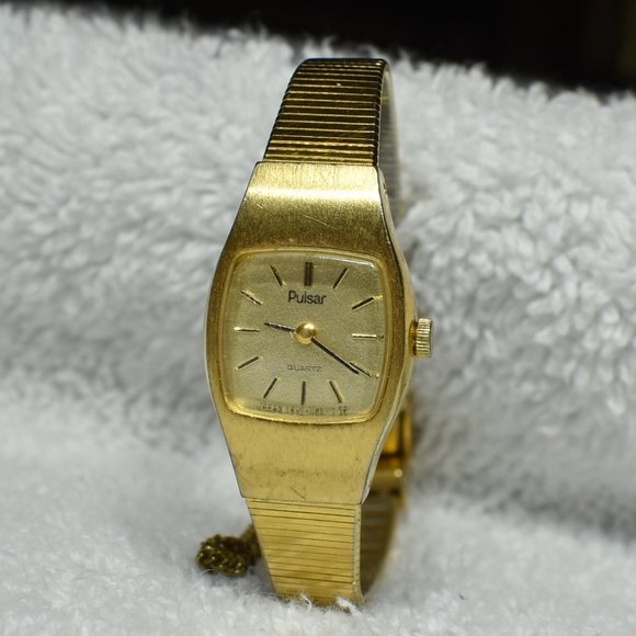 VTG Pulsar Gold Tone Quartz Watch w/ Safety Chain - Picture 1 of 15